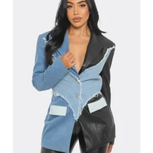 Beyond The Gates Chelsea Hamilton Denim Leather Patch Blazer