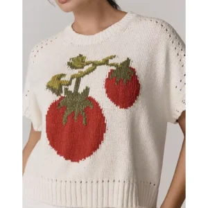 Maeve Veggie Motif Graphic Red Sweater