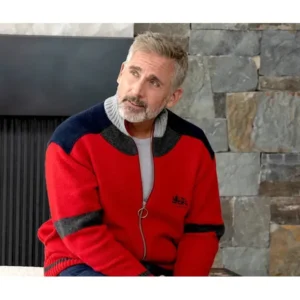 Mountainhead 2025 Steve Carell Red Bomber Jacket