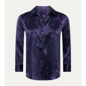 NBC News Daily 2025 Morgan Radford Purple Chain Print Shirt
