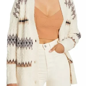 Ransom Canyon 2025 Minka Kelly White Fair Isle Knit Cardigan