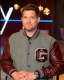 The Voice S27 Michael Buble Gray Burgundy Varsity Jacket