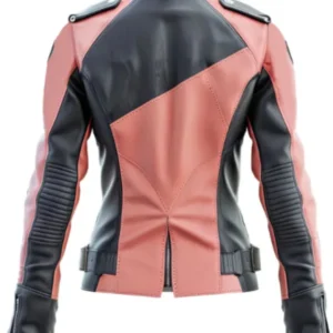 Women’s Ash Gray Pink Leather Bikers Jacket