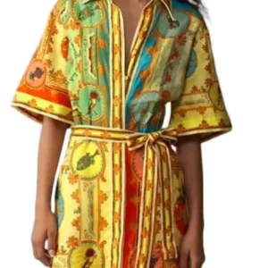 Access Hollywood Kit Hoover Patchwork Print Belted Dress 2025