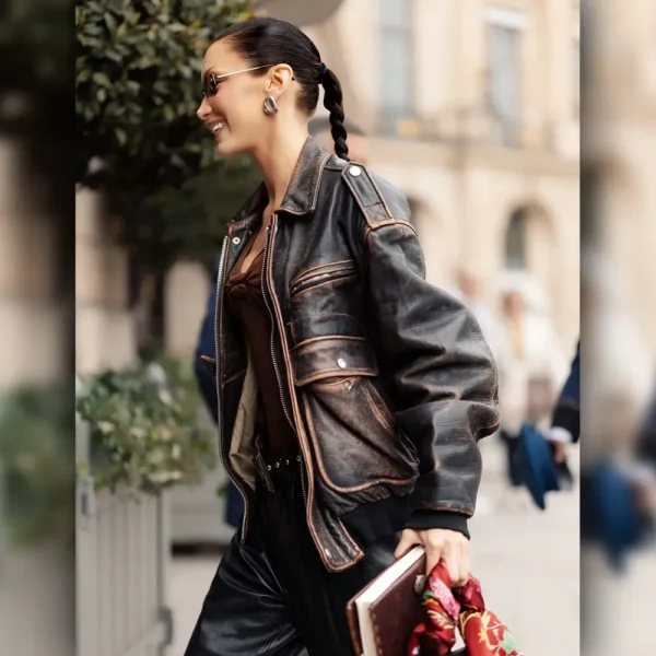 Bella Hadid Paris Distressed Jacket 2025