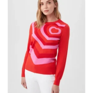 Elsbeth Carrie Preston Heart Striped Red Sweater