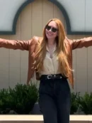 Lindsay Lohan Freakier Friday 2025 Brown Leather Jacket