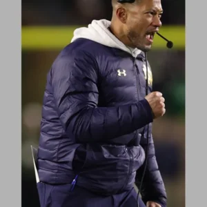Marcus Freeman Dame Fighting Blue Puffer Jacket