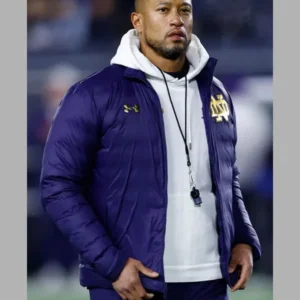 Marcus Freeman Notre Dame Fighting Blue Puffer Jacket