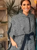 Meghan Markle Monochrome Cape Style Striped Jacket