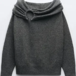 North of North 2025 Anna Lambe Ring Off Shoulder Gray Sweater