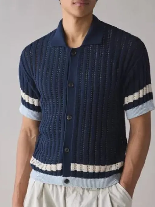 Bachelor In Paradise Jonathon Johnson Blue Knit Striped Shirt