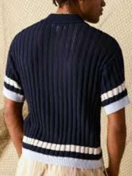 Bachelor In Paradise S10 Jonathon Johnson Blue Knit Striped Shirt 2025