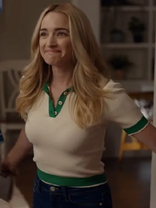 Ginny & Georgia Georgia Miller White and Green Polo Top
