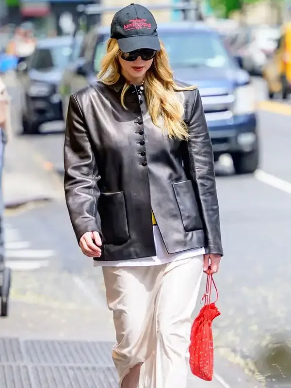 New York City Jennifer Lawrence 2025 Leather Blazer