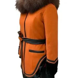 North Of North Anna Lambe Fur Collar Orange Coat