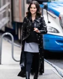 Selena Gomez NYC 2025 Black Leather Trench Coat