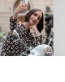 Emily In Paris S05 Lily Collins Brown Chain Print Jumpsuit