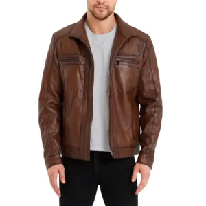 Mens Waxed Bomber Brown Leather Jacket