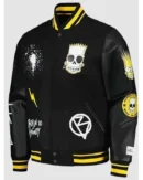 The Simpsons Black Leather Sleeves Varsity Jacket