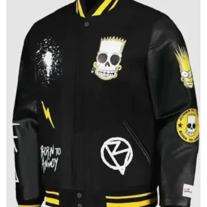 The Simpsons Black Leather Sleeves Varsity Jacket