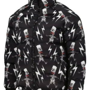 The Simpsons Electric Bart Raglan Black Puffer Jacket