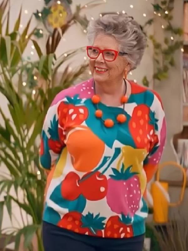 The Great British Bake Off Prue Leith Fruit Printed Sweater