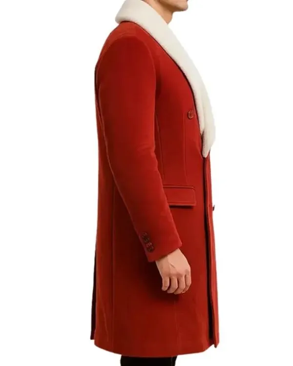 Red Shearling Christmas Trench Coat