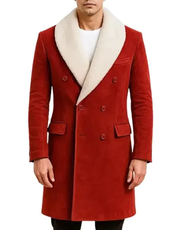 Red Shearling Christmas Trench Coat