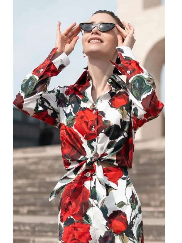 Emily In Paris S05 Lily Collins Rose Print Shirt