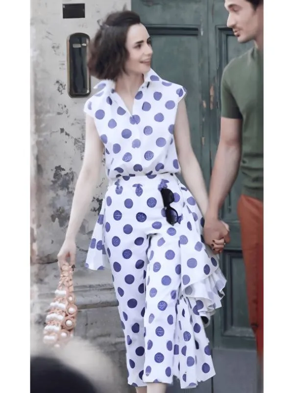 Emily In Paris S5 Lily Collins Polka Dots Top