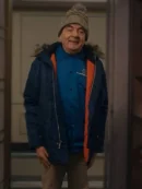 Man Vs Baby 2025 Rowan Atkinson Navy Blue Fur Hooded Coat