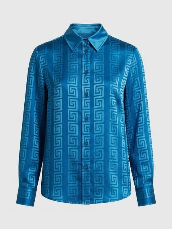His Hers Tessa Thompson Blue Silk Blouse