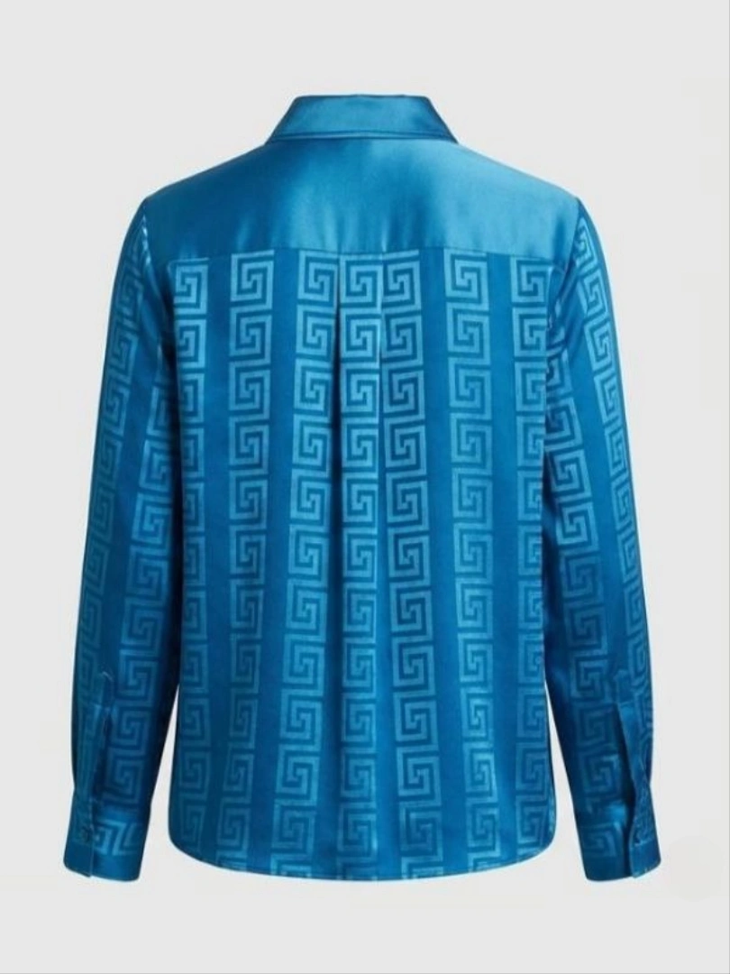 His and Hers Tessa Thompson Blue SilkBlouse