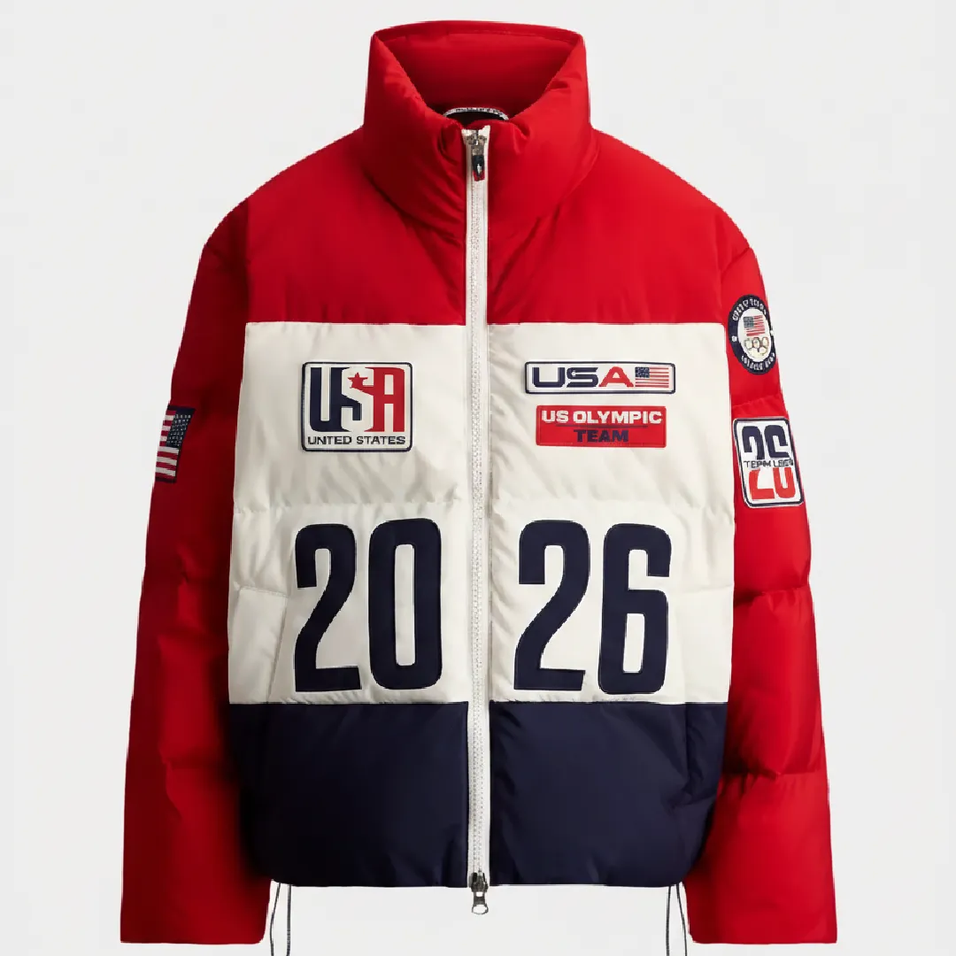 Olympic 2026 Team USA Red and White Puffer Jacket