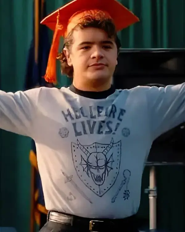 Stranger Things S5 Dustin Grey Hellfire Lives Print T-Shirt