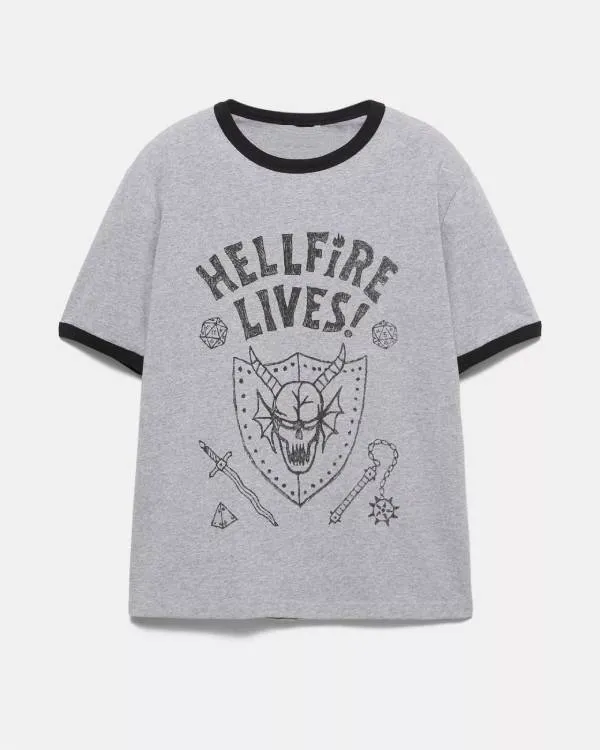 Stranger Things S5 Dustin Grey Hellfire Lives Print T-Shirt2025