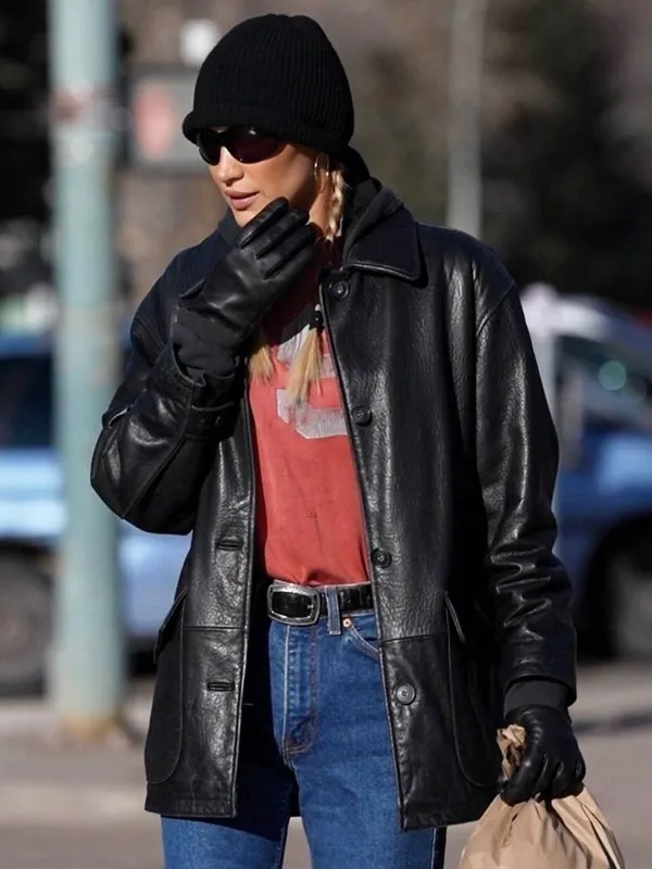 Bella Hadid Black Leather Jacket