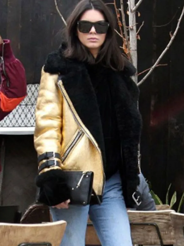 Kendall Jenner Golden Leather Shearling Jacket2026