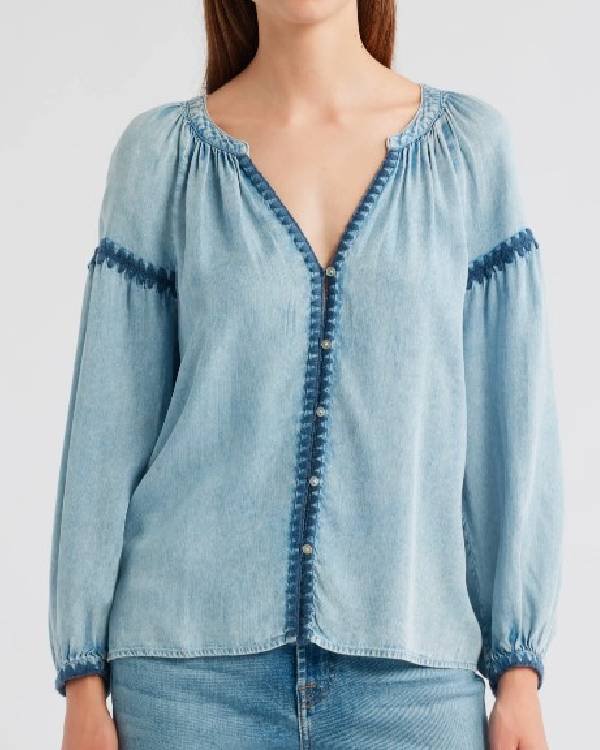 The Young and the Restless Sharon Newman Blue Embroidered Top1