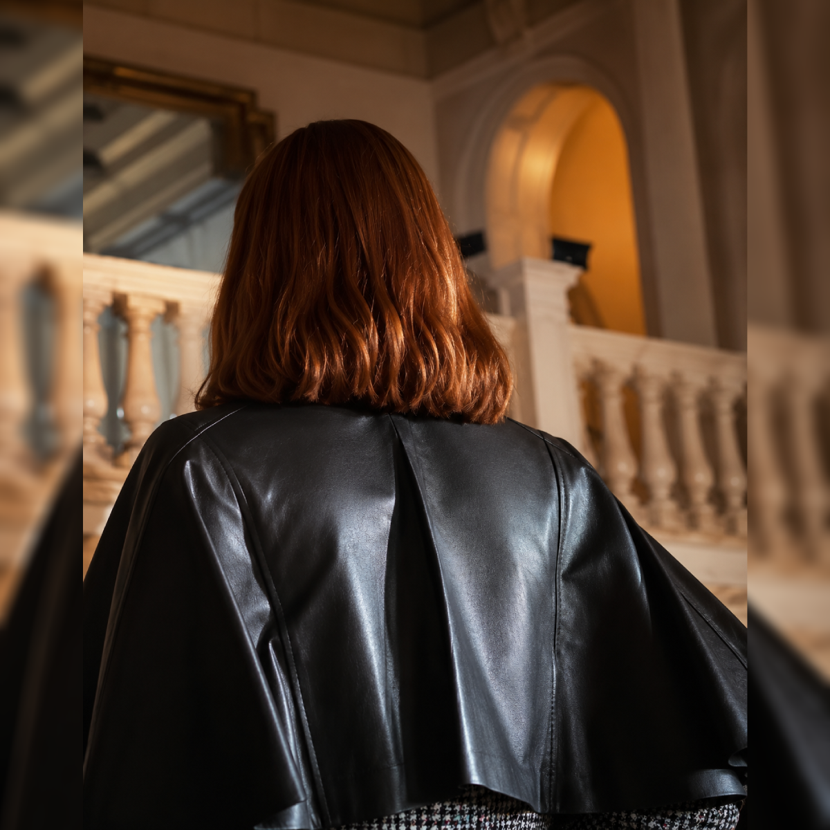 Emily Blunt Leather Capelet Jacket