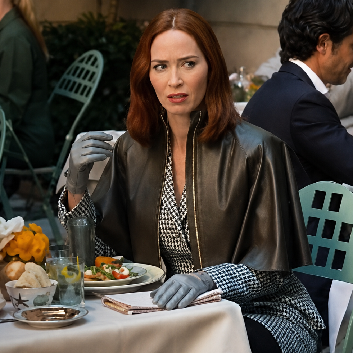 The Devil Wears Prada 2 Emily Blunt Leather Capelet Jacket
