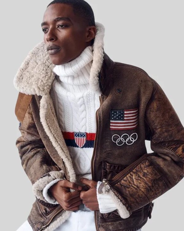 Olympics 2026 Usher Shearling Leather Jacket - Image 4