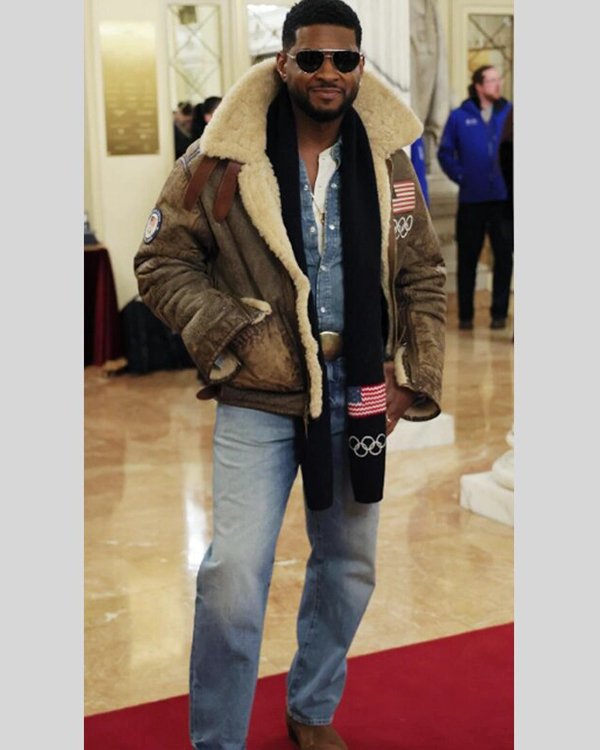 Olympics 2026 Usher Shearling Leather Jacket - Image 3